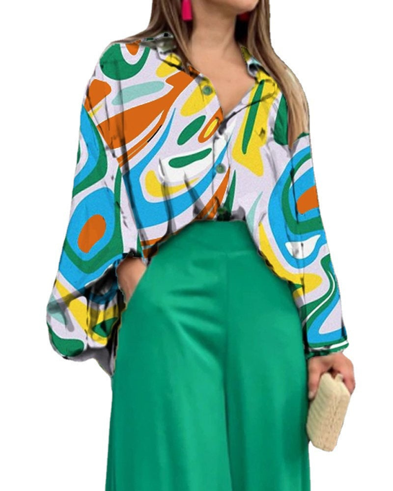 Damen Oversize Hemdbluse mit abstraktem Aquarellprint und überschnittener Schulter Shop Nory