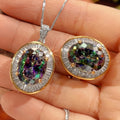 Mystic Topaz Halo-Anhänger und passendes Statement-Cocktailring-Set