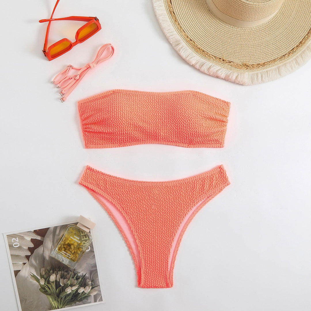 Damen Bandeau-Bikini-Set mit strukturiertem Oberteil und klassischem Schnitt