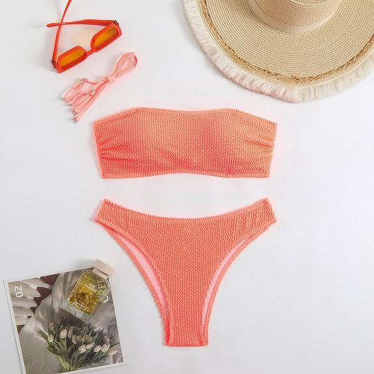 Damen Bandeau-Bikini-Set mit strukturiertem Oberteil und klassischem Schnitt