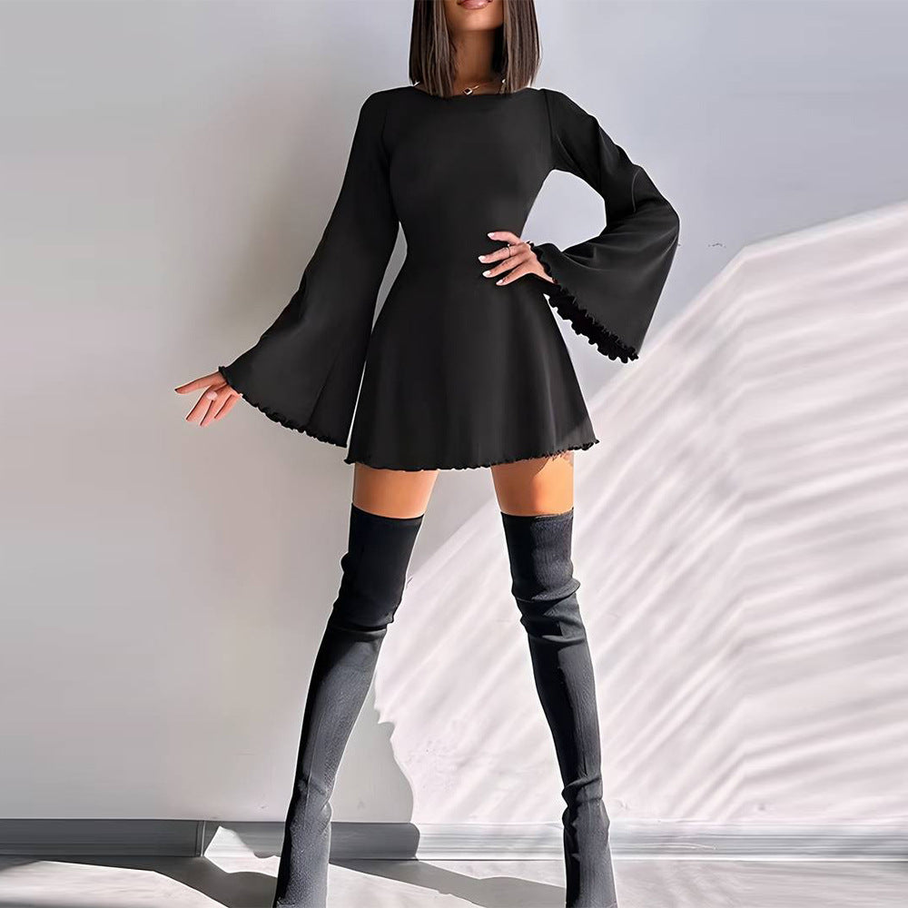 Damen A-Linien Minikleid mit ausgestellten Trompetenärmeln und taillierter Silhouette Shop Nory