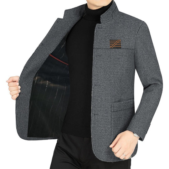 Herren Strick-Sakko mit Rippärmel, Stehkragen und aufgesetzten Taschen Shop Nory