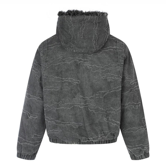 Damen Wattierte Kapuzen‑Bomberjacke mit Kunstfellbesatz, Camouflage‑Effekt und elastischem Saum Shop Nory
