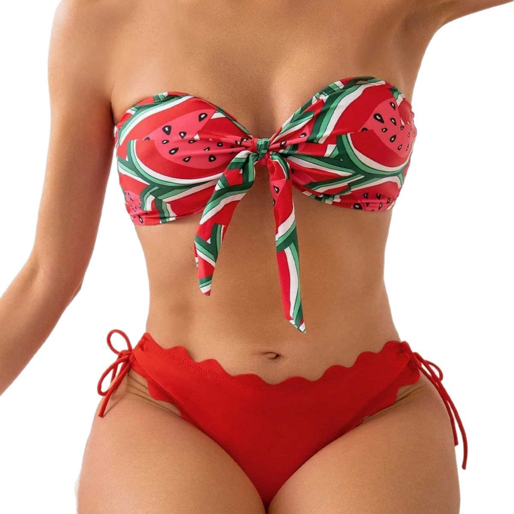 Damen Bandeau-Bikini mit verspieltem Knotendesign