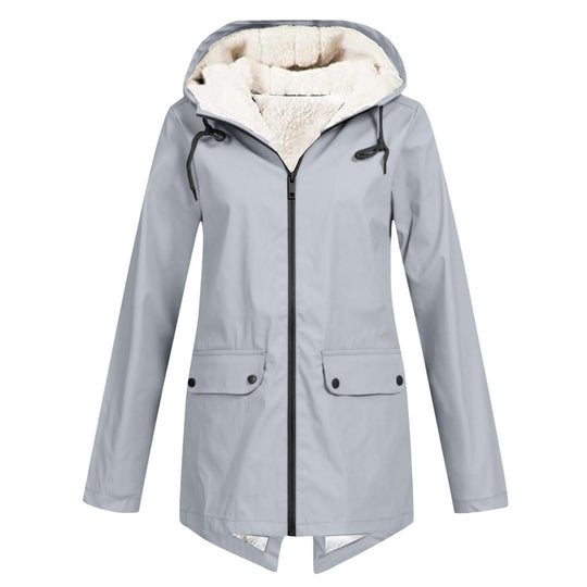 Damen wetterfeste und gefütterte Regenjacke mit verstellbarem Kapuzenkragen