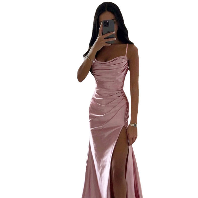 Schnürung Falten Schlitz Satin Schmaler Schnitt Bodycon Kleid