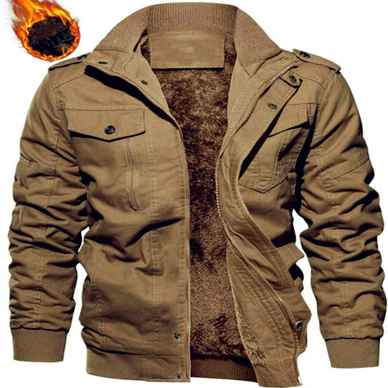 Herren Militärinspirierte Canvas Fieldjacke mit Teddyfutter und Stehkragen Shop Nory