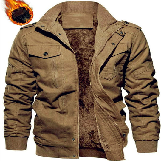 Herren Militärinspirierte Canvas Fieldjacke mit Teddyfutter und Stehkragen Shop Nory