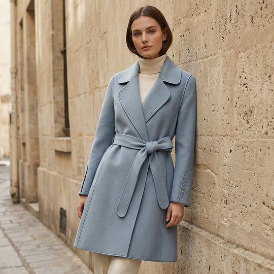 Damen Eleganter Wickelmantel mit Gürtel Shop Nory