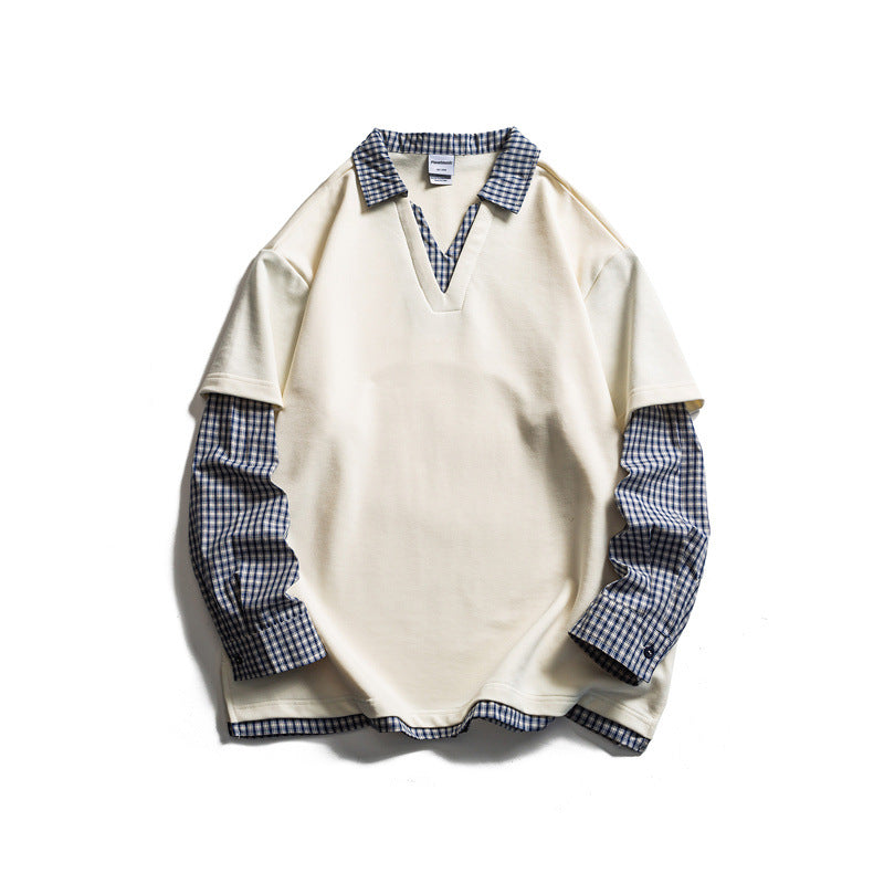Herren Lagenlook-Pullover mit integriertem Karo-Hemdkragen und eingesetzten Hemdärmeln Shop Nory