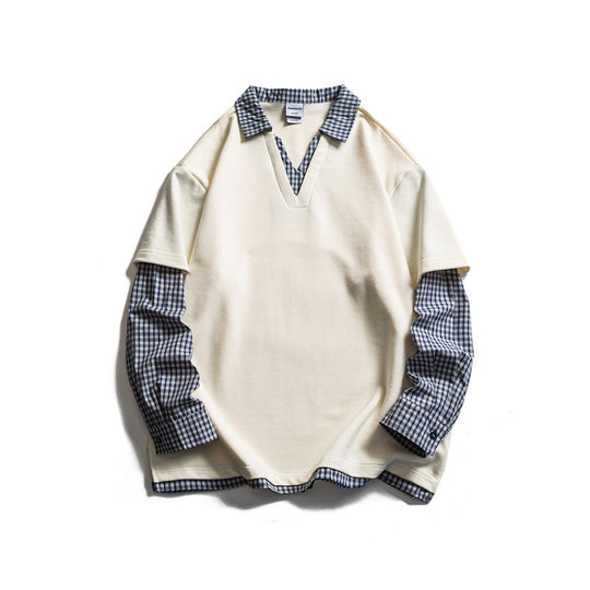 Herren Lagenlook-Pullover mit integriertem Karo-Hemdkragen und eingesetzten Hemdärmeln Shop Nory