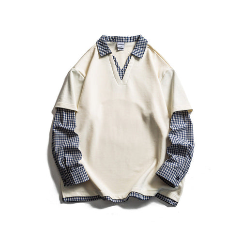 Herren Lagenlook-Pullover mit integriertem Karo-Hemdkragen und eingesetzten Hemdärmeln Shop Nory