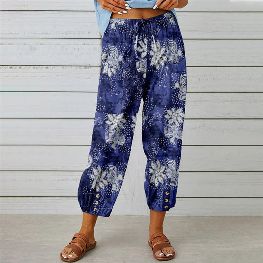 Damen Elegante Sommerhose mit floralem Muster und lockerem Schnitt