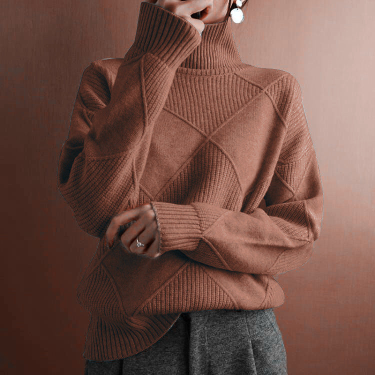 Damen nan weit geschnittener Strickpullover mit hohem Rollkragen und Rautenmuster Shop Nory