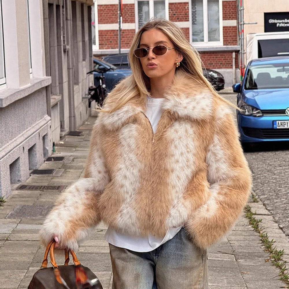 Damen Boxy-Kunstfelljacke mit zweifarbiger Shag-Optik und Umlegekragen Shop Nory