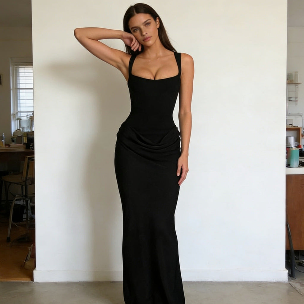 Damen Elegantes Wickelkleid mit schulterfreien Trägern und raffiniertem Drapierungsdetail