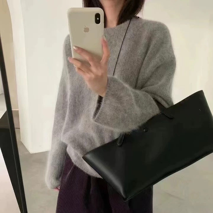 Damen Flauschiger Pullover mit überschnittenen Schultern und weitem Schnitt