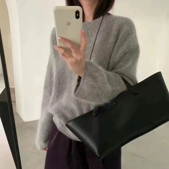 Damen Flauschiger Pullover mit überschnittenen Schultern und weitem Schnitt
