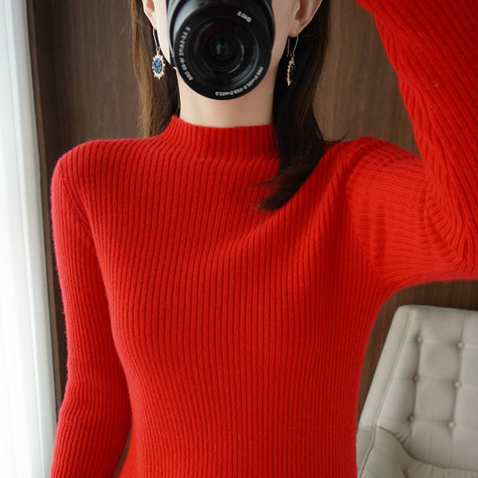 Damen Luxus-Feinstrickpullover mit schmaler Rippenstruktur und kurzem Stehkragen Shop Nory