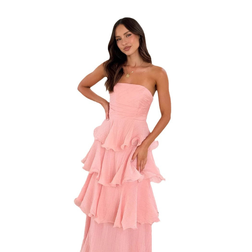 Damen Maxikleid mit voluminösen Rüschen und schulterfreiem Design