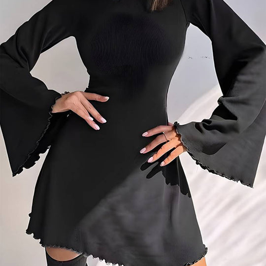 Damen A-Linien Minikleid mit ausgestellten Trompetenärmeln und taillierter Silhouette Shop Nory