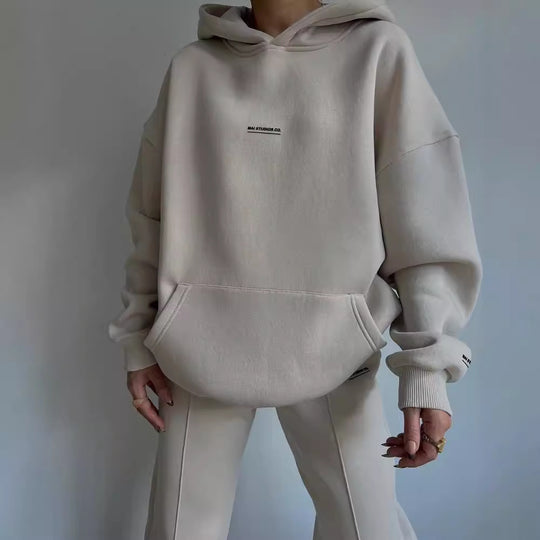 Damen Set Schwere French‑Terry Oversize‑Kapuzenpullover mit Kängurutasche und Slim‑Jogginghose Shop Nory