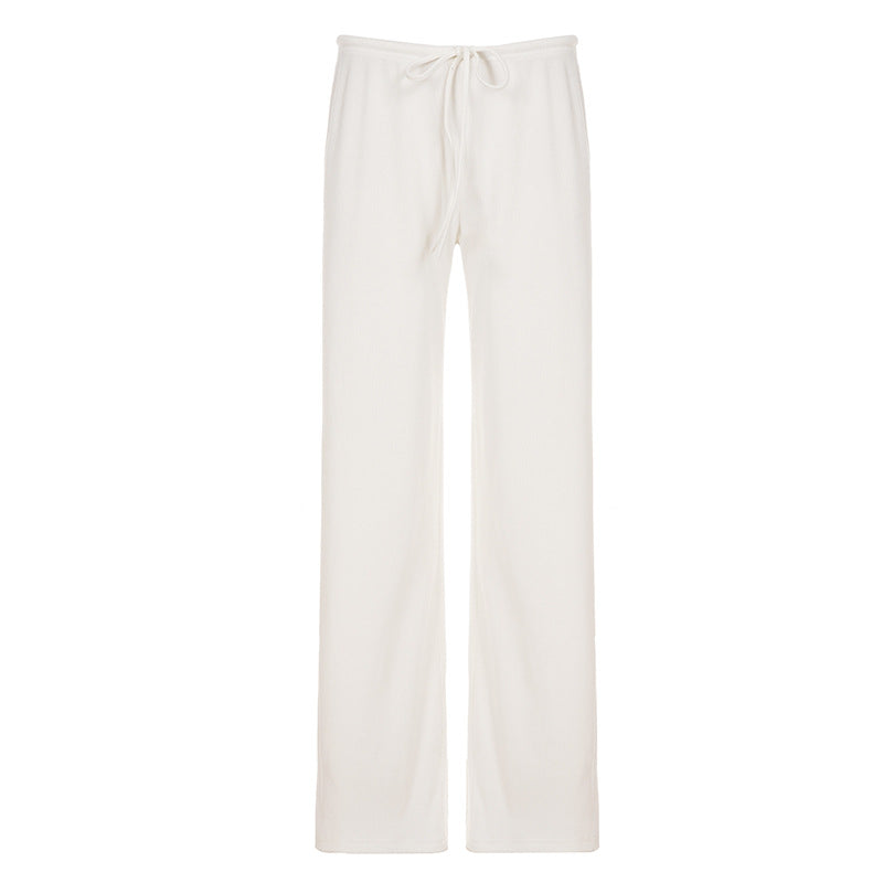 Damen nan lässige Lounge-Hose mit weitem Bein, elastischem Tunnelzugbund und feinem Rippstrick Shop Nory