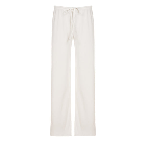 Damen nan lässige Lounge-Hose mit weitem Bein, elastischem Tunnelzugbund und feinem Rippstrick Shop Nory