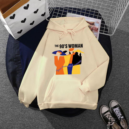 Damen nan weit geschnittener Kapuzenpullover mit Neunzigerjahre-Illustrationsprint, angerautem Fleece und Kängurutasche Shop Nory