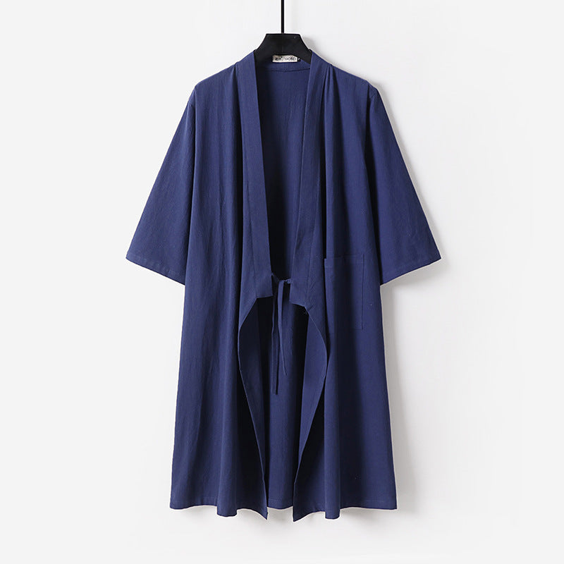 Unisex Oversize Kimono-Mantel aus Baumwollmischung mit Bindeband und Dreiviertelärmeln Shop Nory