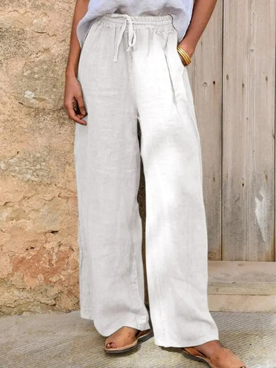 Damen Hochgeschnittene Leinenpalazzo-Hose mit Kordelzug und weitem Bein Shop Nory