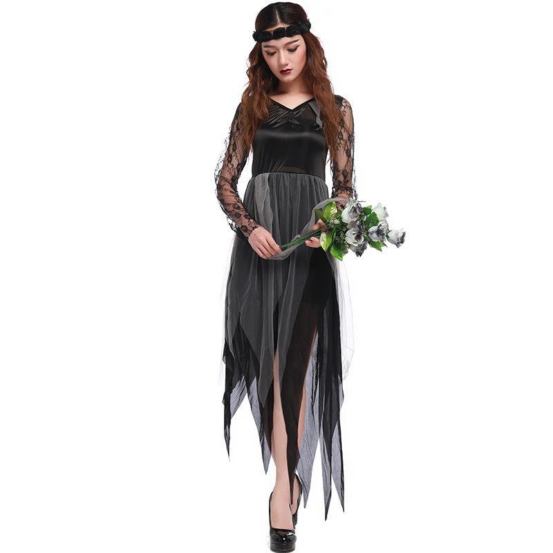 Damen Gothisches Kostüm mit transparenter Spitzenärmel und schwingendem Rock Shop Nory