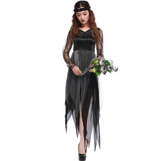 Damen Gothisches Kostüm mit transparenter Spitzenärmel und schwingendem Rock Shop Nory