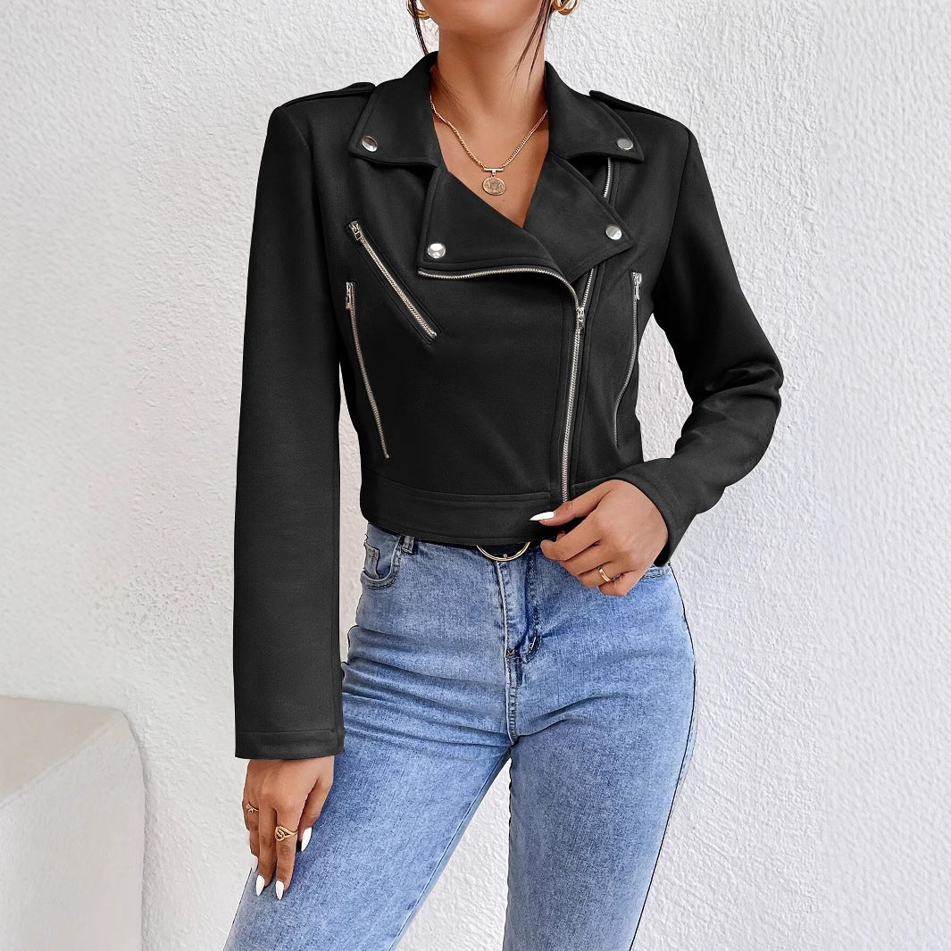 Damen Modische Bikerjacke aus Kunstleder