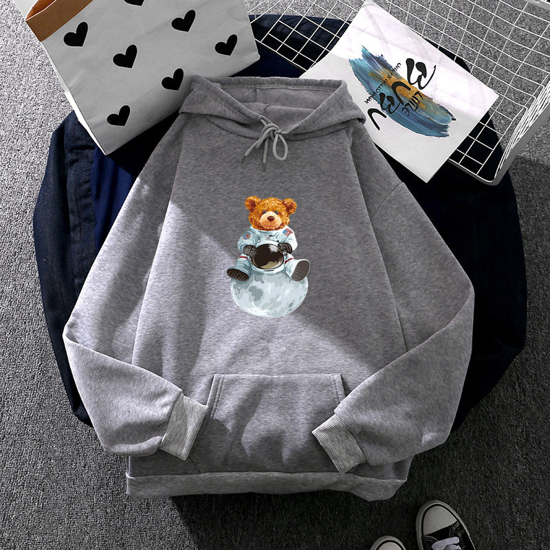 Damen nan weicher Oversize-Kapuzenpullover mit kawaii Pilzfrosch-Print, Kängurutasche und gerippten Bündchen Shop Nory