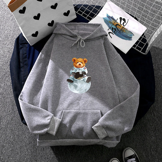 Damen nan weicher Oversize-Kapuzenpullover mit kawaii Pilzfrosch-Print, Kängurutasche und gerippten Bündchen Shop Nory