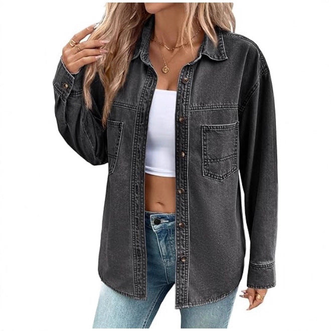 Damen Oversized Jeans-Hemdjacke aus Denim mit Brusttaschen Shop Nory