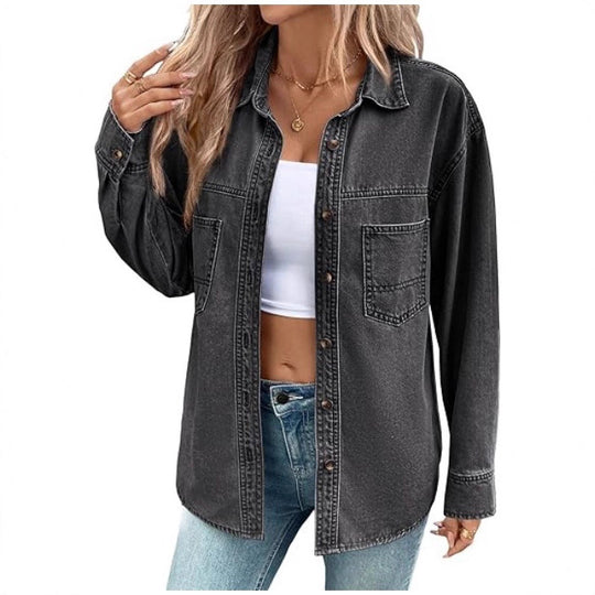 Damen Oversized Jeans-Hemdjacke aus Denim mit Brusttaschen Shop Nory