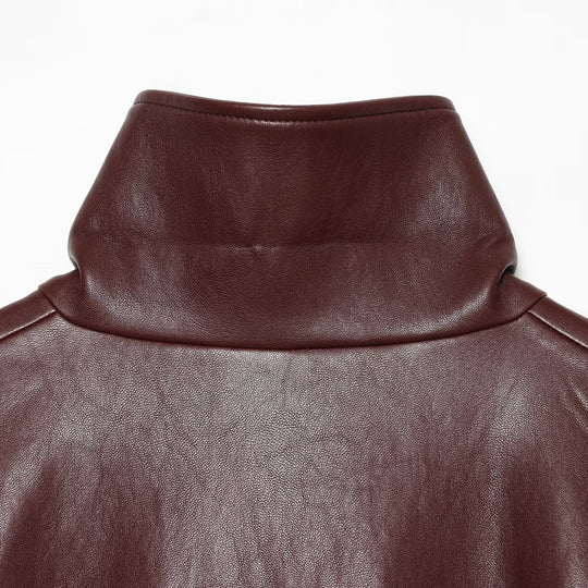 Damen Cropped Kunstlederjacke mit hohem Kragen, Oversize-Ärmeln und tailliertem Bund Shop Nory