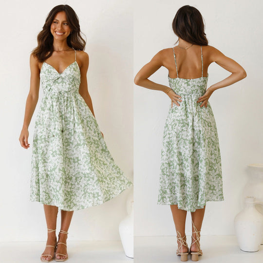 Damen Midikleid mit Floralem Muster und Verstellbaren Spaghettiträgern