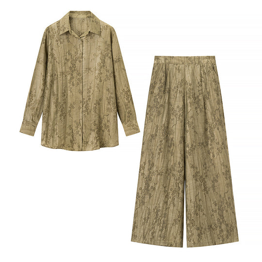 Damen Zweiteiliges Jacquard-Loungewear-Set mit Hemdbluse und weiter Palazzohose Shop Nory