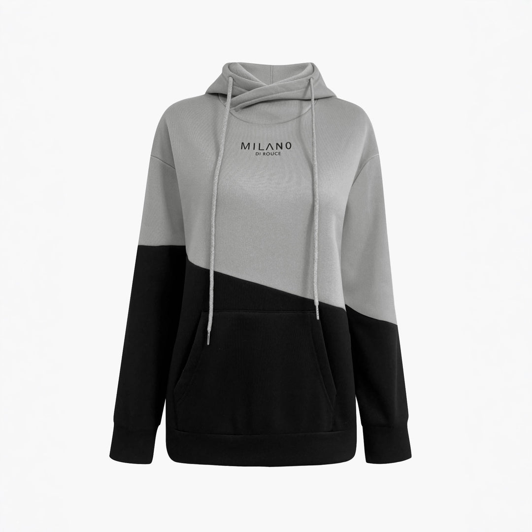 Damen Colorblock Kapuzenpullover mit Schlauchkragen, Kängurutasche und Drop-Shoulder Shop Nory