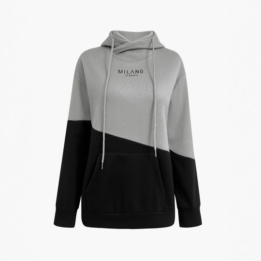 Damen Colorblock Kapuzenpullover mit Schlauchkragen, Kängurutasche und Drop-Shoulder Shop Nory