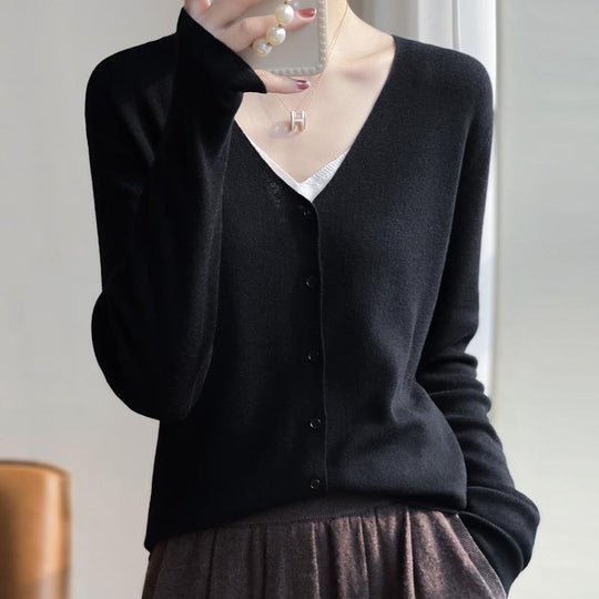 Damen Leichter V‑Ausschnitt‑Cardigan mit kastiger Silhouette und Kaschmir‑Optik Shop Nory