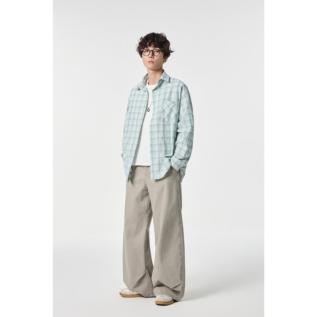 Unisex Oversize Karo-Hemdjacke aus leichter Baumwollmischung mit aufgesetzter Brusttasche Shop Nory
