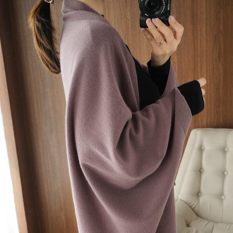 Damen Langer offener Kaschmir‑Look Strick-Wrap mit überschnittener Ärmelpartie Shop Nory