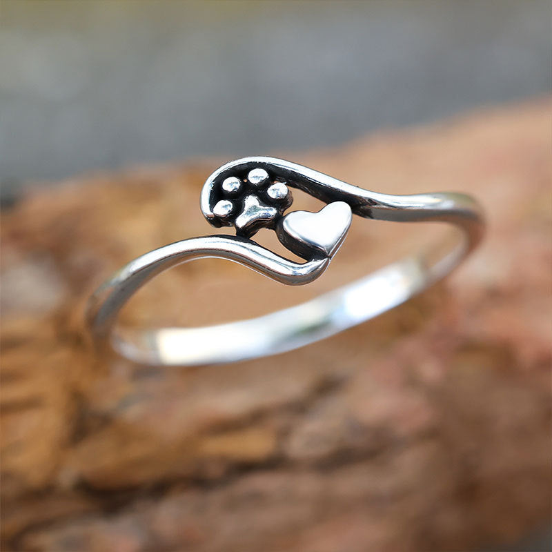 Damenring mit Pfotenmotiv und Herzdesign Shop Nory