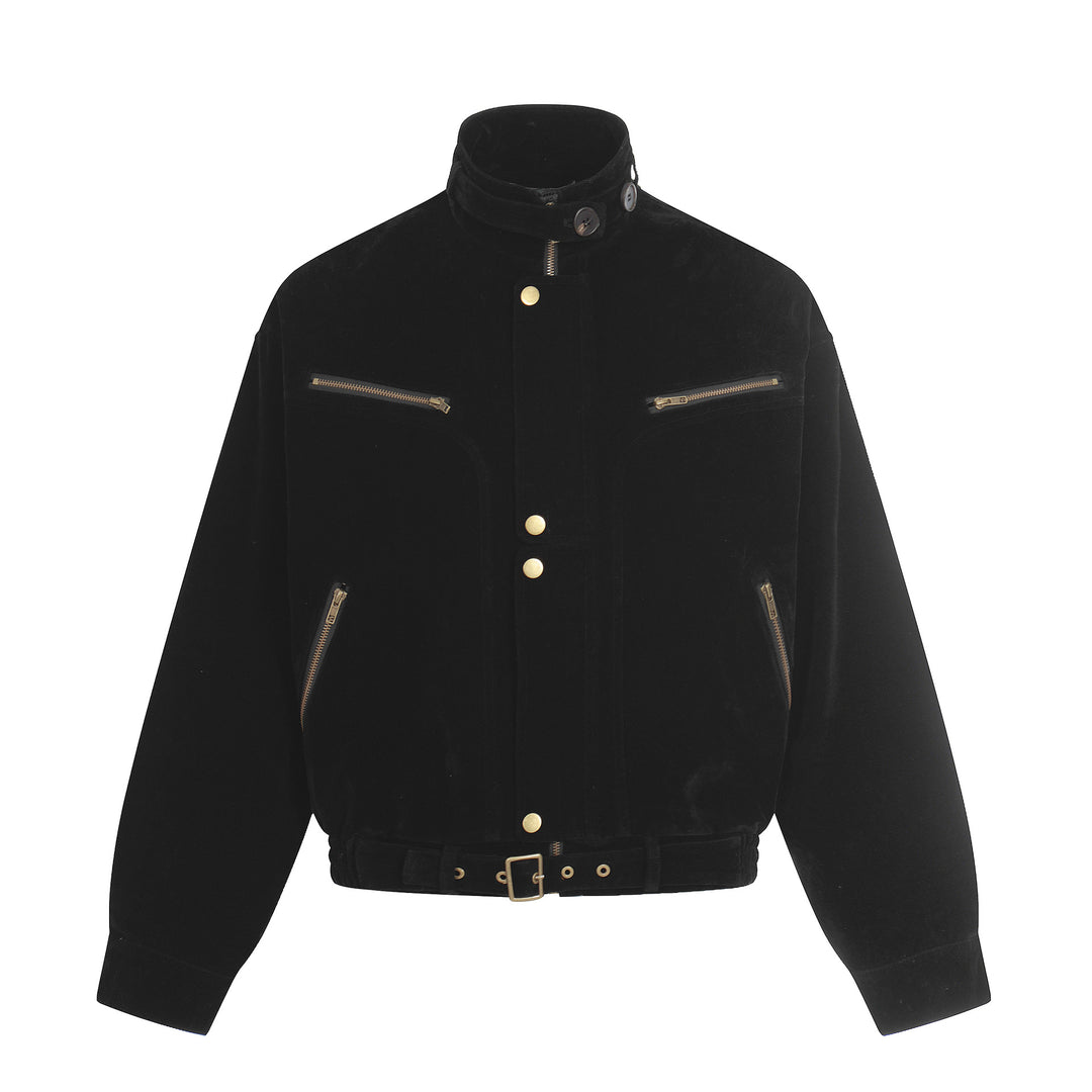 Herren Veloursleder-Blouson im Aviator‑Stil mit Stehkragen, Taillenriegel und Reißverschlusstaschen Shop Nory