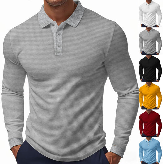 Herren Langarm-Polohemd mit strukturiertem GewShopnorye