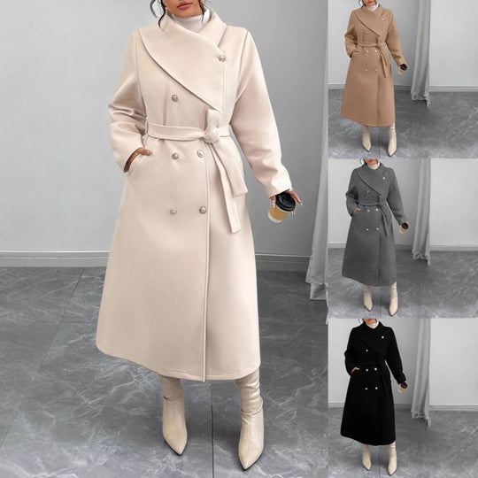 Damen Doppelreihiger Wollmix-Mantel mit weitem Schalkragen und Bindegürtel Shop Nory